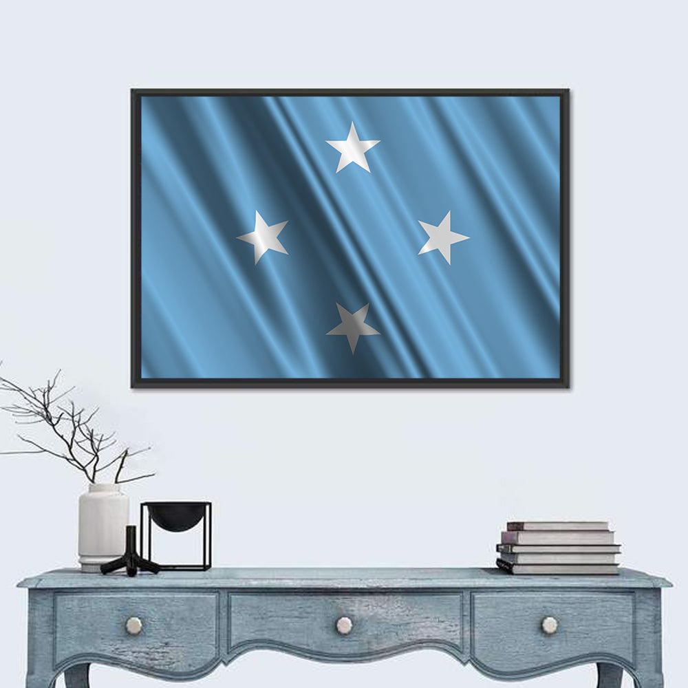 Micronesia Flag with Four Stars Wall Art in a room, landscape