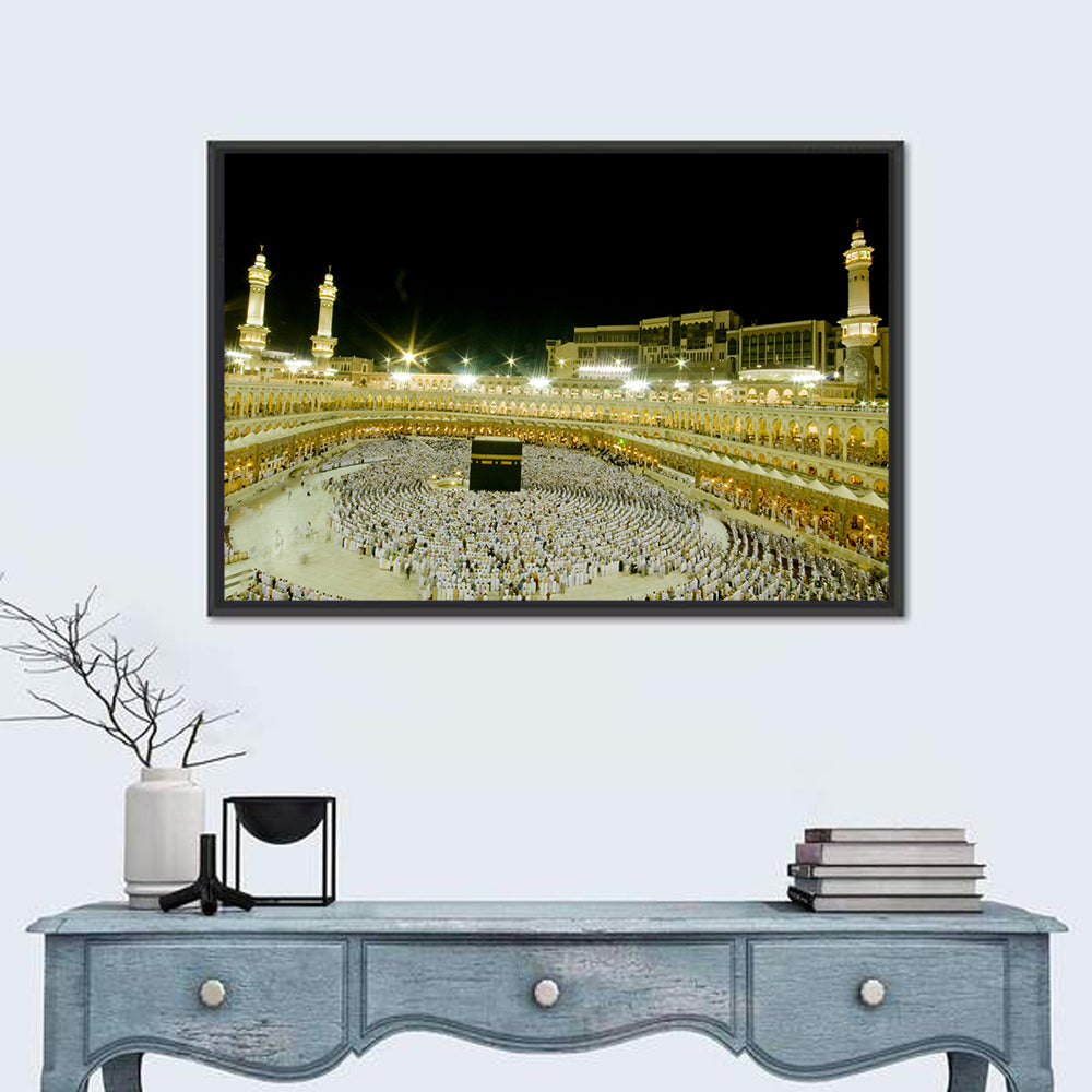 Night View of the Kaaba, Makkah Wall Art in a room, landscape