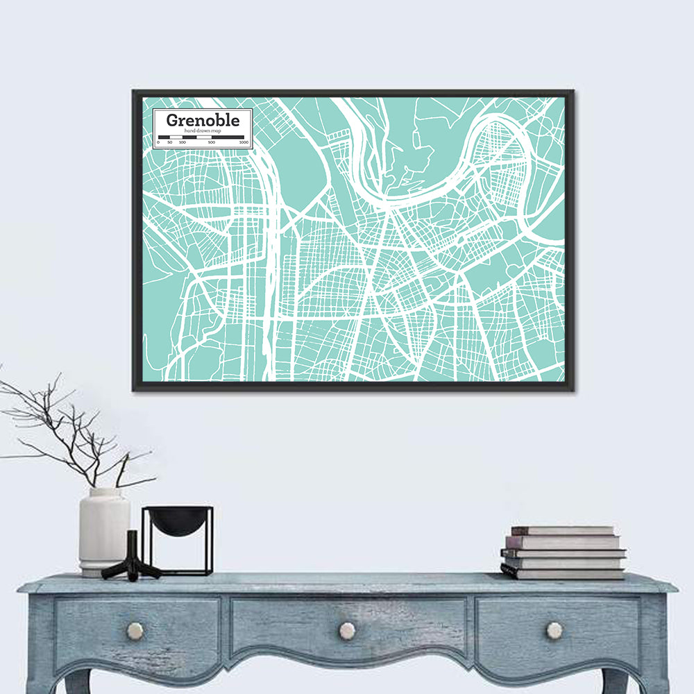 Grenoble City Map Wall Art in a room, landscape