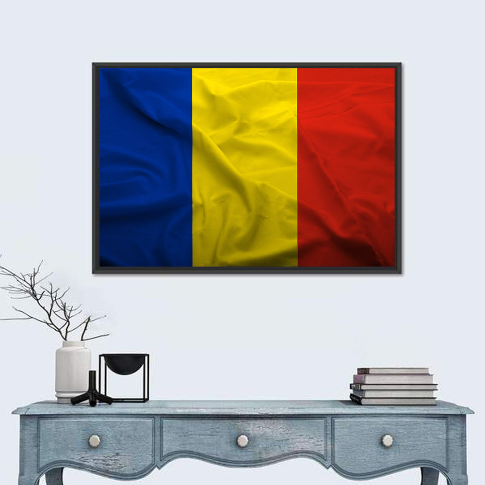 Romanian Flag Wall Art in a room, landscape