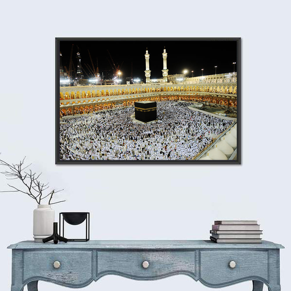 Kaaba Overhead Night View Wall Art in a room, landscape