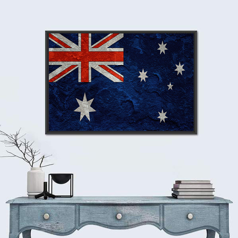 Distressed Australian Flag Wall Art in a room, landscape