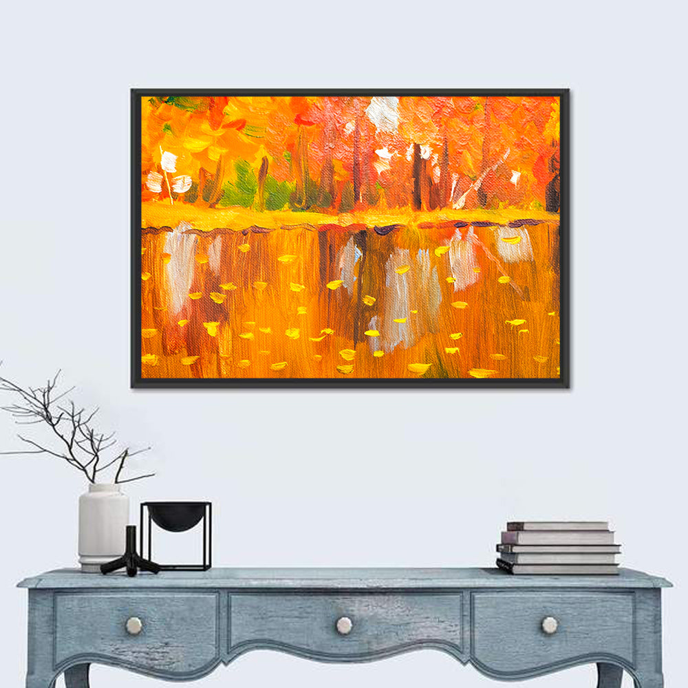 Autumn Trees Oil Painting Wall Art in a room, landscape