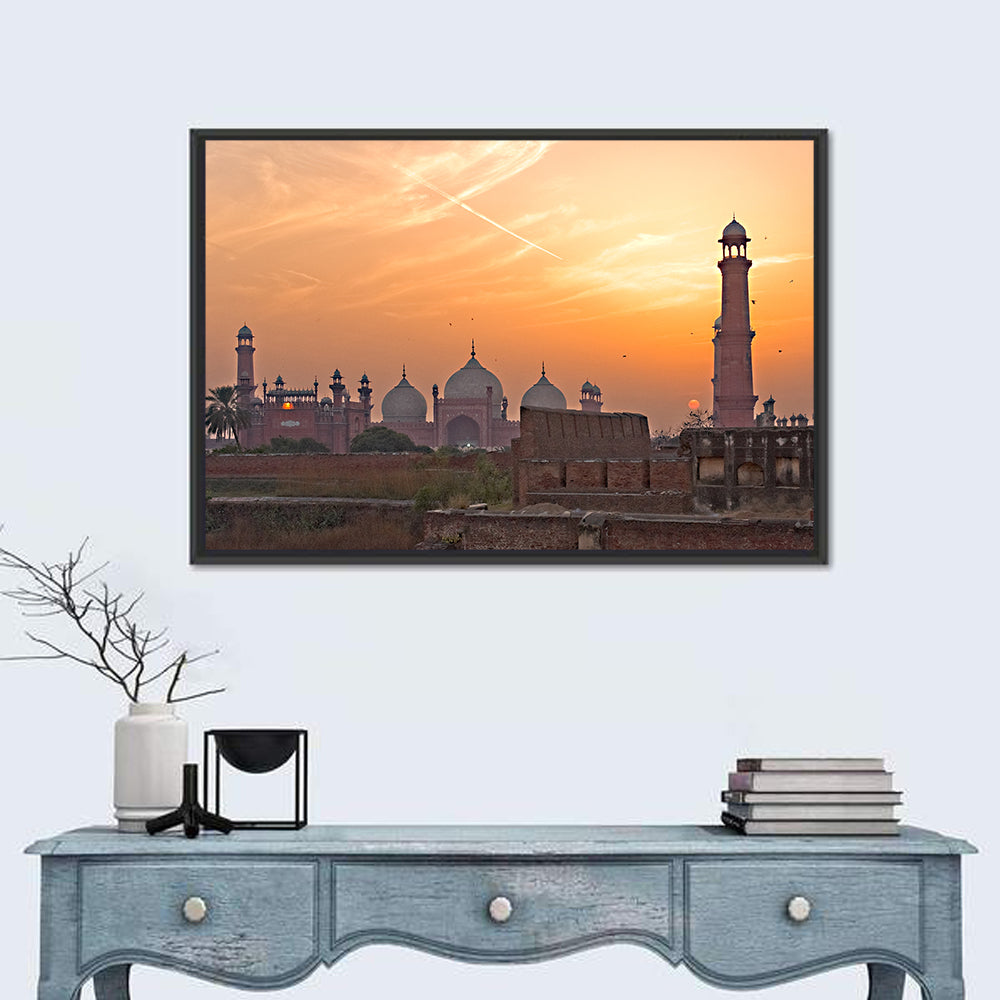 Badshahi Mosque at Golden Dusk Wall Art in a room, landscape