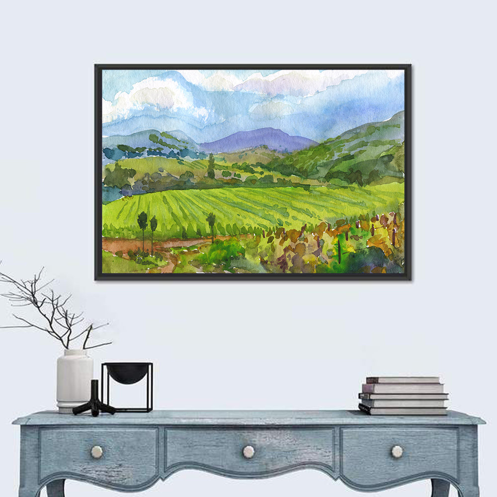 Countryside Vineyard Watercolor Wall Art