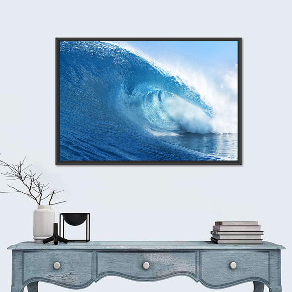 Blue Surf Barrel Wall Art in a room, landscape