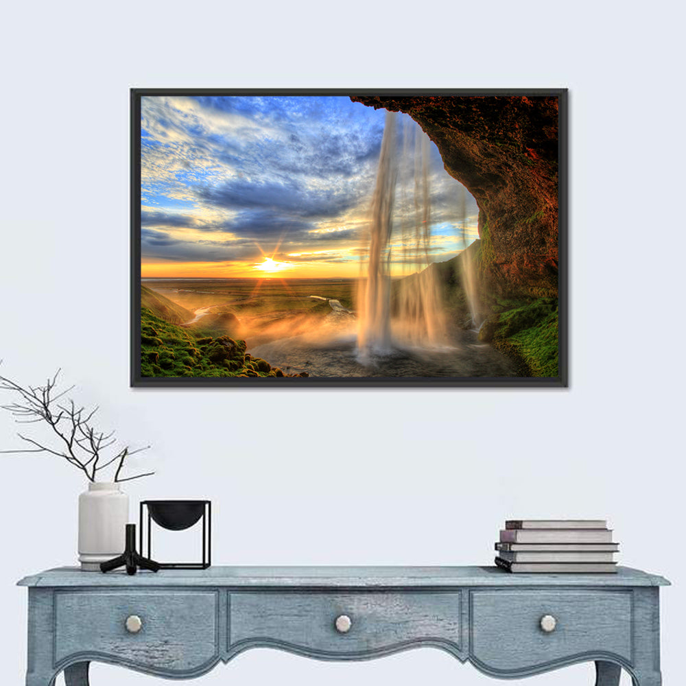 Seljalandfoss Waterfall At Sunset Wall Art