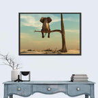 Solitary Elephant on a Tree Branch Wall Art