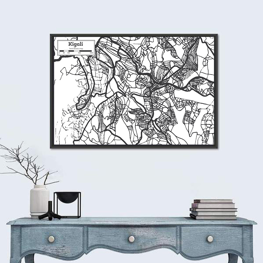 Kigali City Map In Rwanda Wall Art