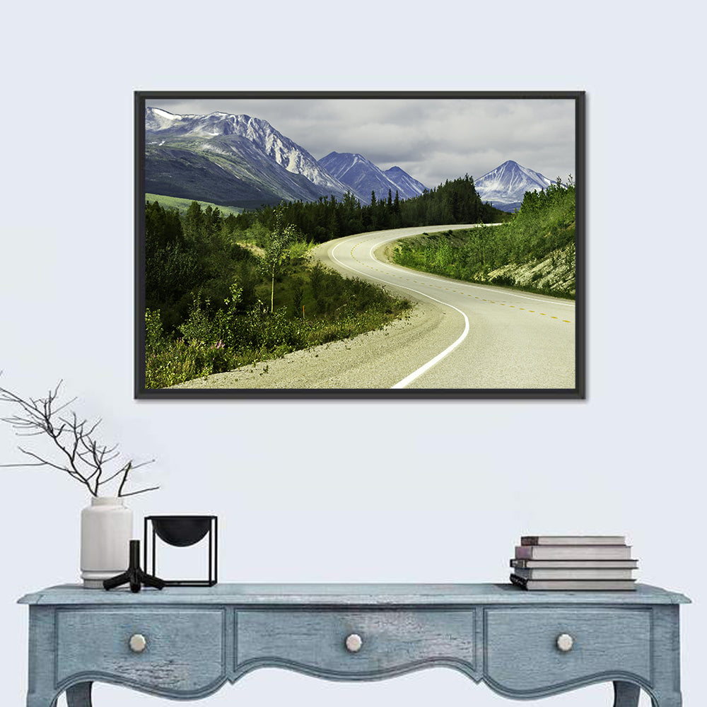 Curved Asphalt Road In High Mountains Of Alaska Wall Art