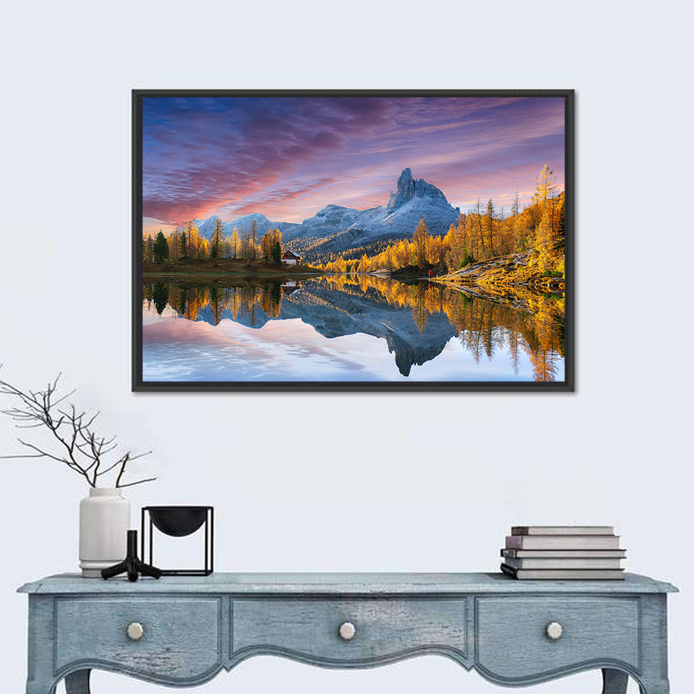Lago Di Federa, Dolomites Sunset Wall Art in a room, landscape