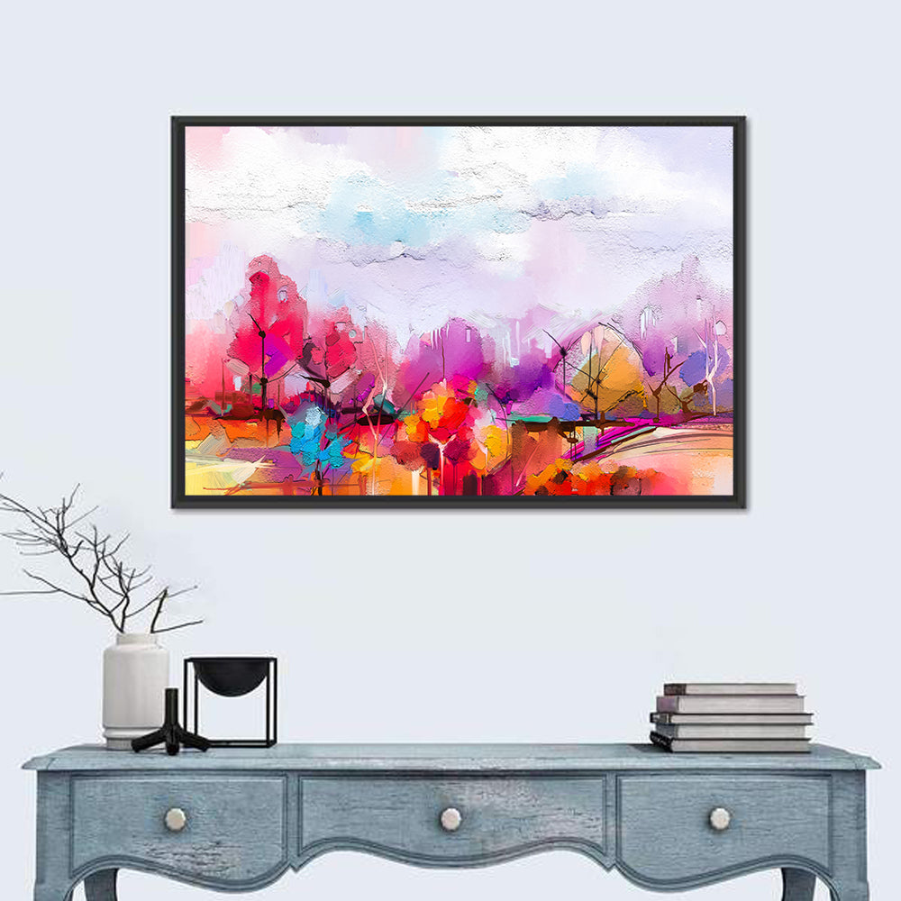 Impasto Meadow Landscape Wall Art in a room, landscape