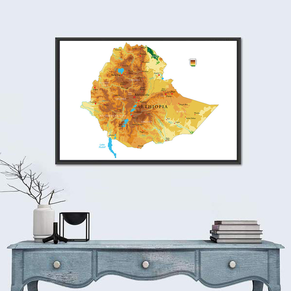 Ethiopia Topographic Map Wall Art in a room, landscape