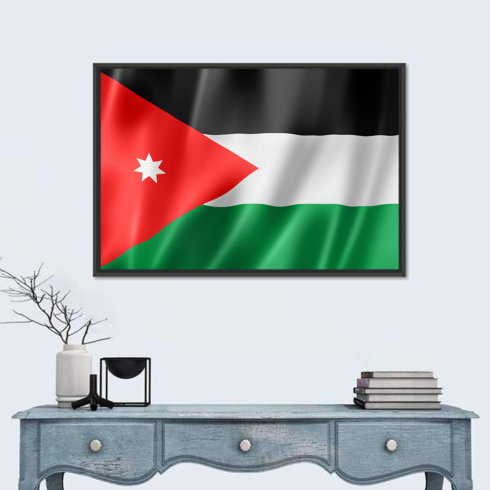 Jordan Flag with White Seven-pointed Star Wall Art in a room, landscape