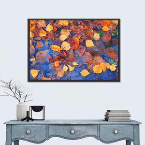 Fall Season Leaves In Rain Puddle Wall Art