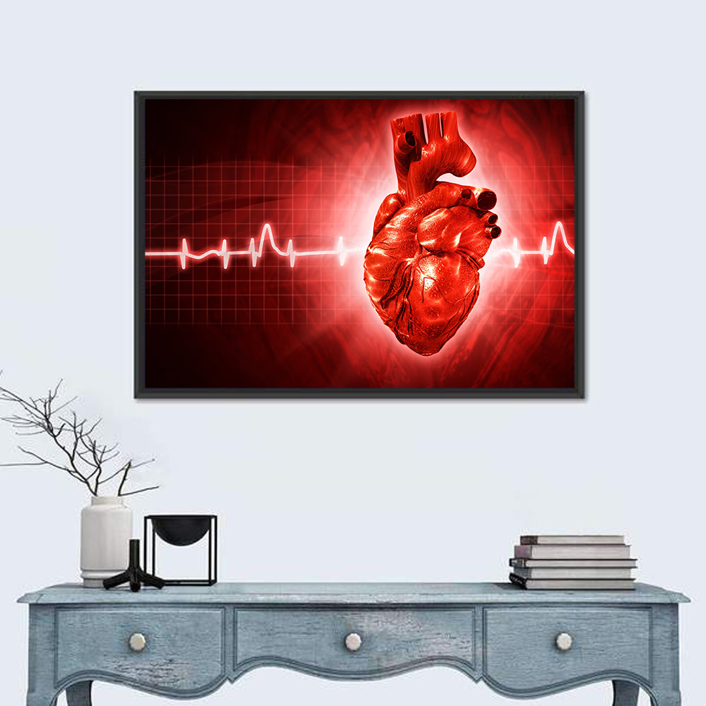3d Anatomical Heart with Ecg Trace Wall Art in a room, landscape