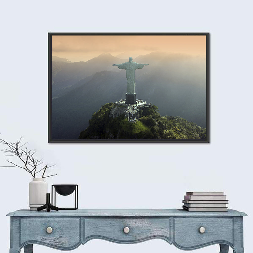 Christ the Redeemer at Golden Hour Wall Art in a room, landscape