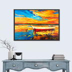 Boats at Golden Sunset Wall Art