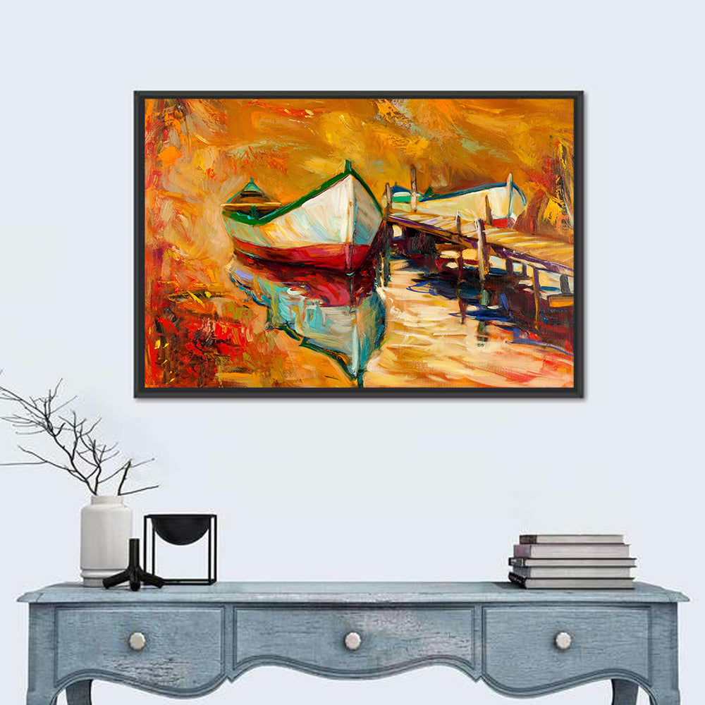 Boat at Jetty with Reflection Wall Art