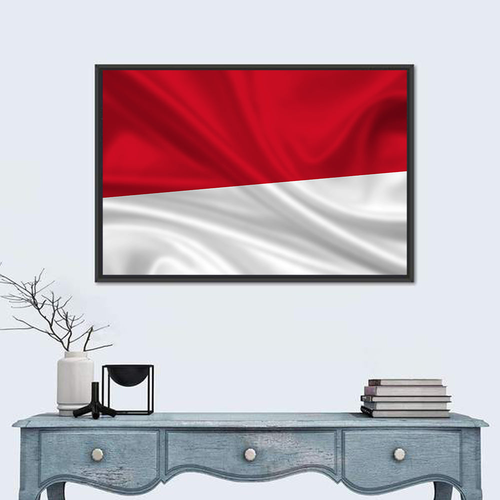 Indonesia Monaco Waving Flag Wall Art in a room, landscape