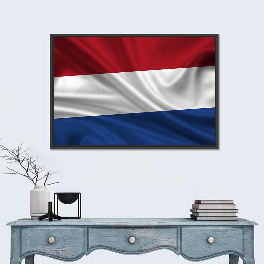 Dutch Tricolor Flag Wall Art in a room, landscape