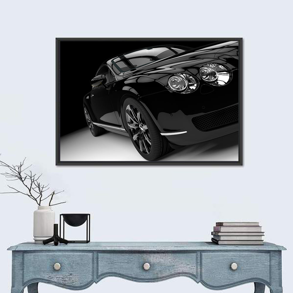 Black Luxury Car Close-up Wall Art in a room, landscape
