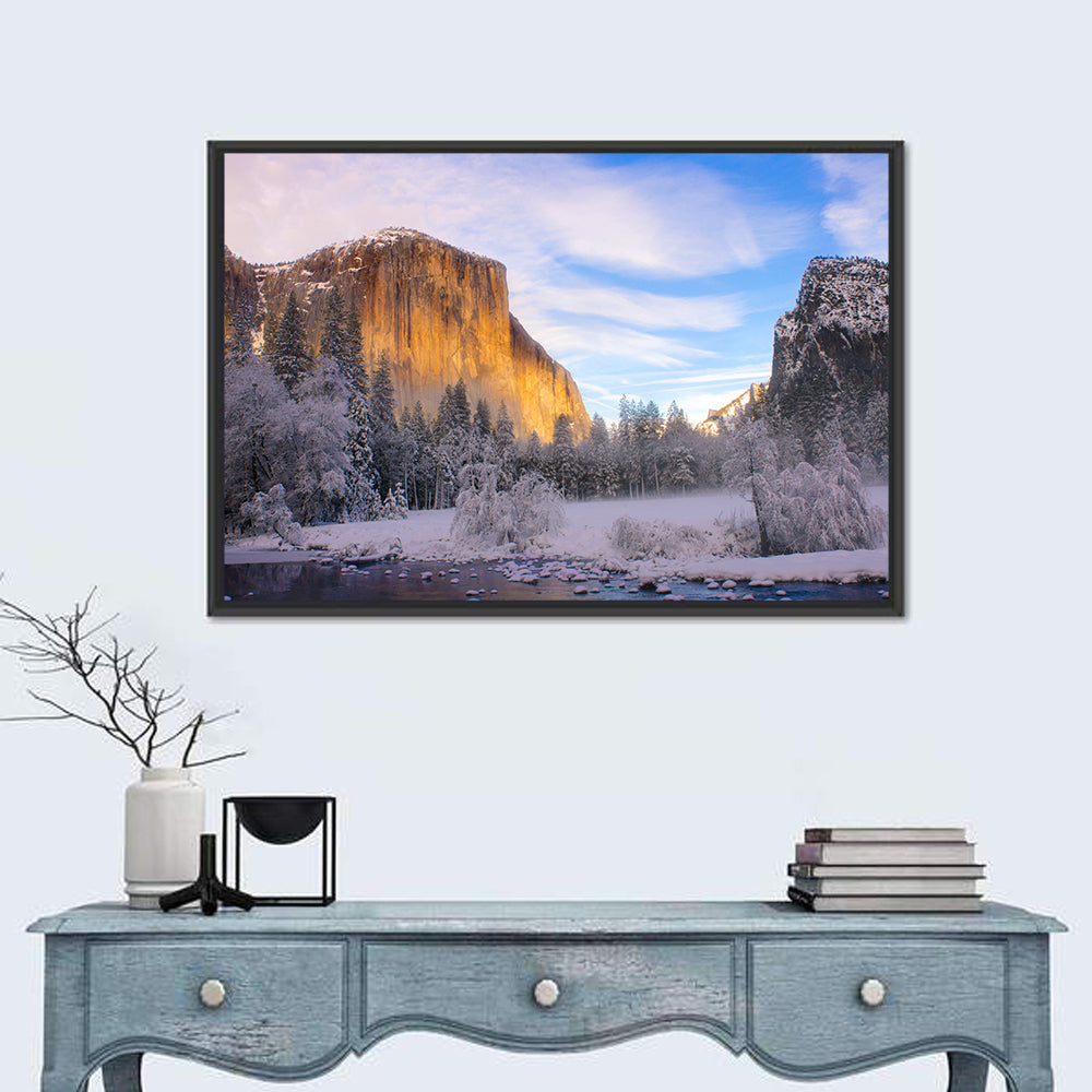 El Capitan in Winter, Yosemite Valley Wall Art in a room, landscape