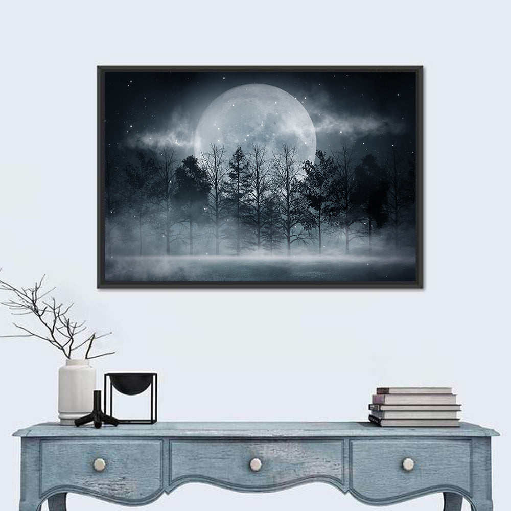 Full Moon Over Misty Forest Wall Art