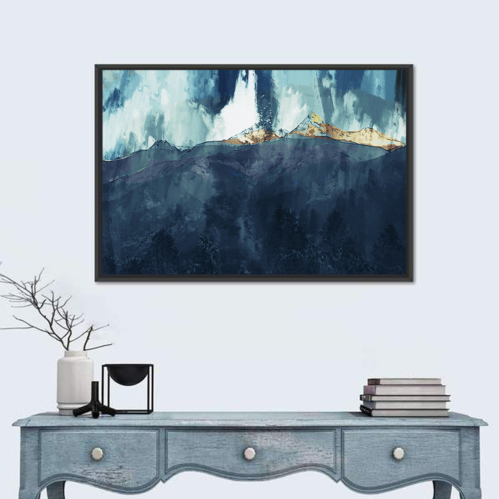 Backlit Mountain Range Wall Art in a room, landscape