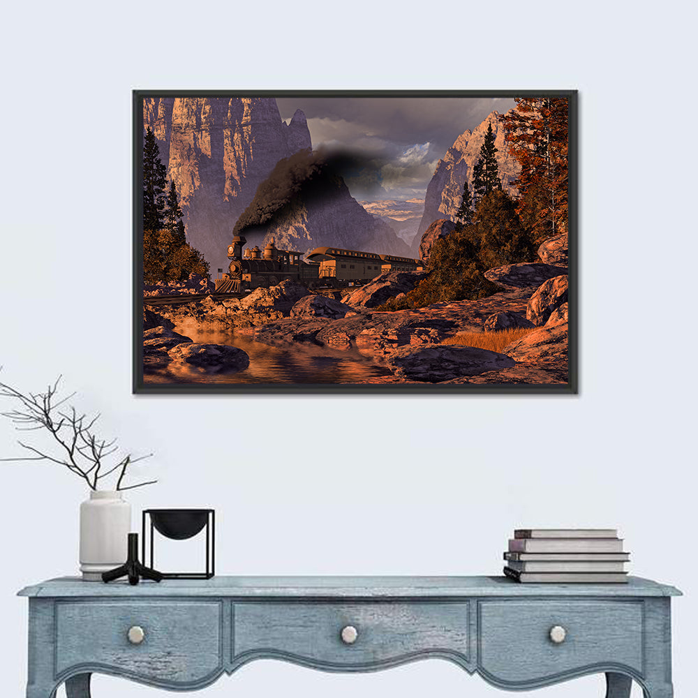Old West Steam Locomotive Wall Art in a room, landscape