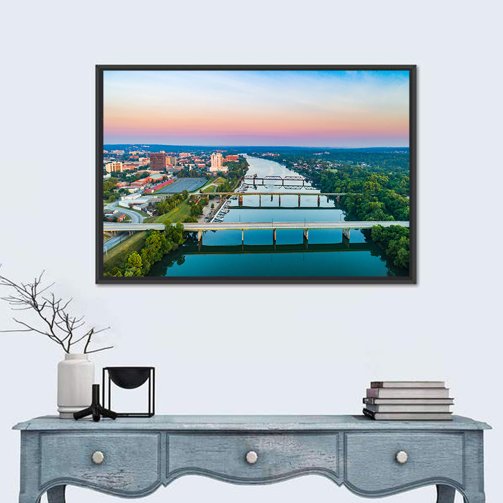 Augusta Savannah River Skyline Wall Art in a room, landscape