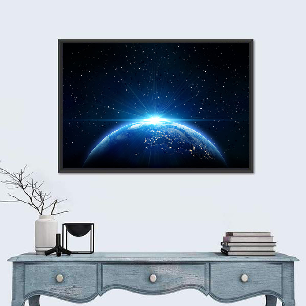 Earth from Orbit Wall Art in a room, landscape