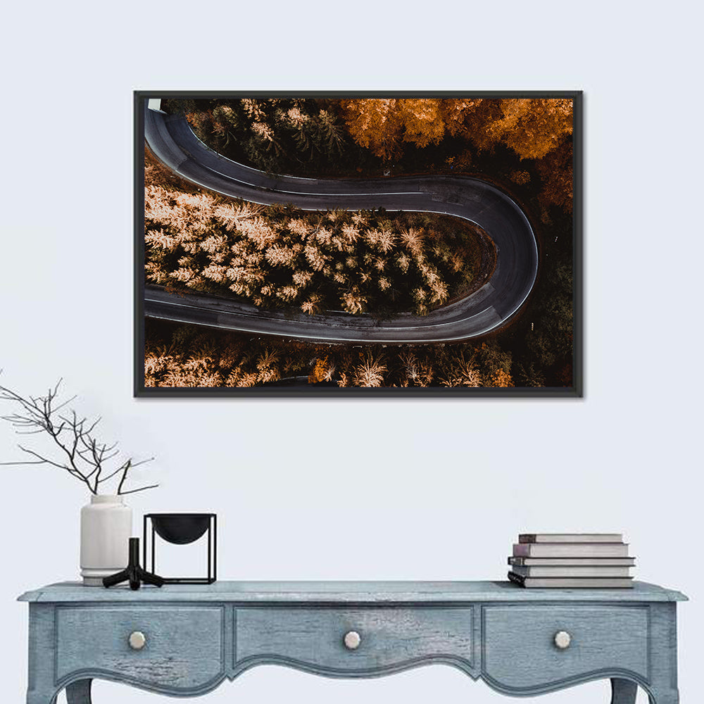 Hairpin Turn in Autumn Forest Wall Art