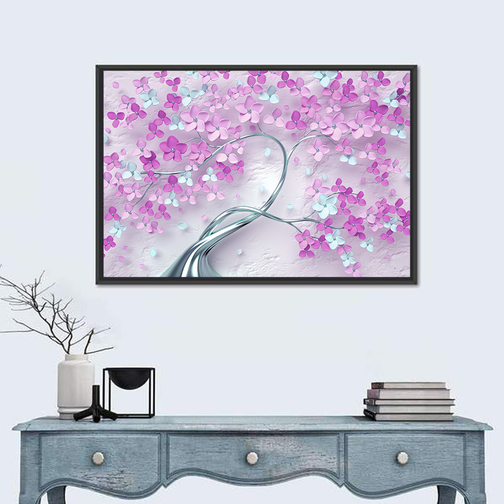 3d Flowering Tree Mural Wall Art in a room, landscape