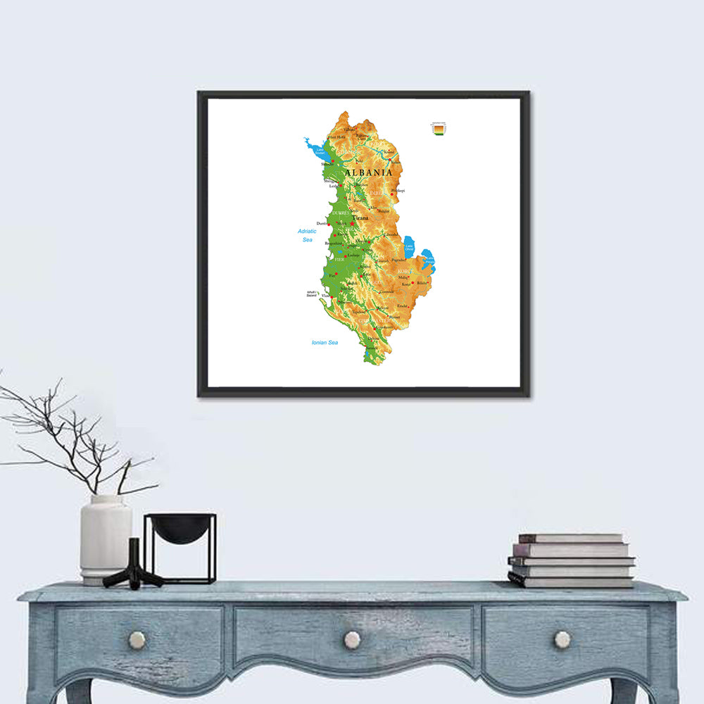 Albania Physical Map Wall Art