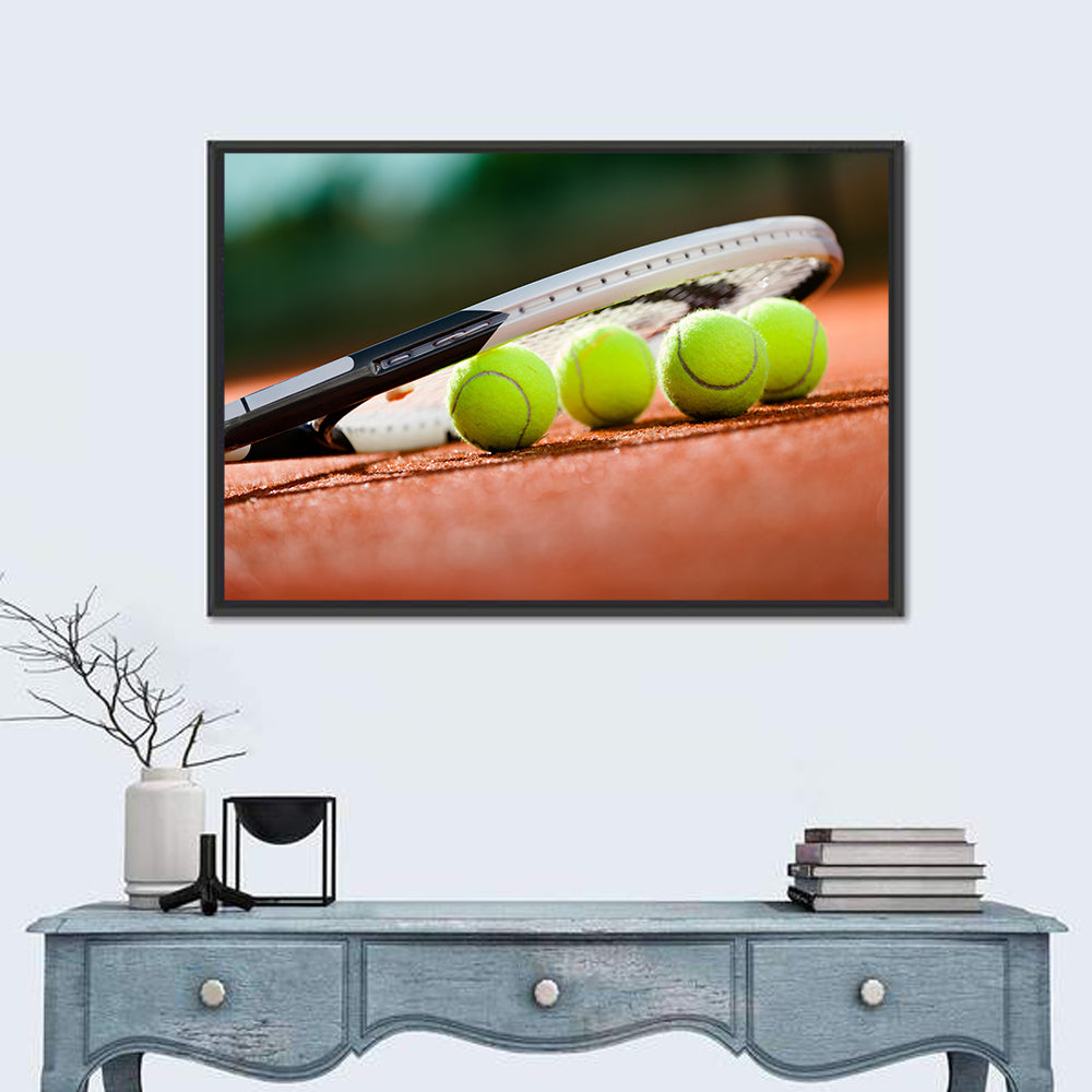 Tennis Balls Along Racket Frame Wall Art