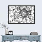 Milan City Map Monochrome Wall Art