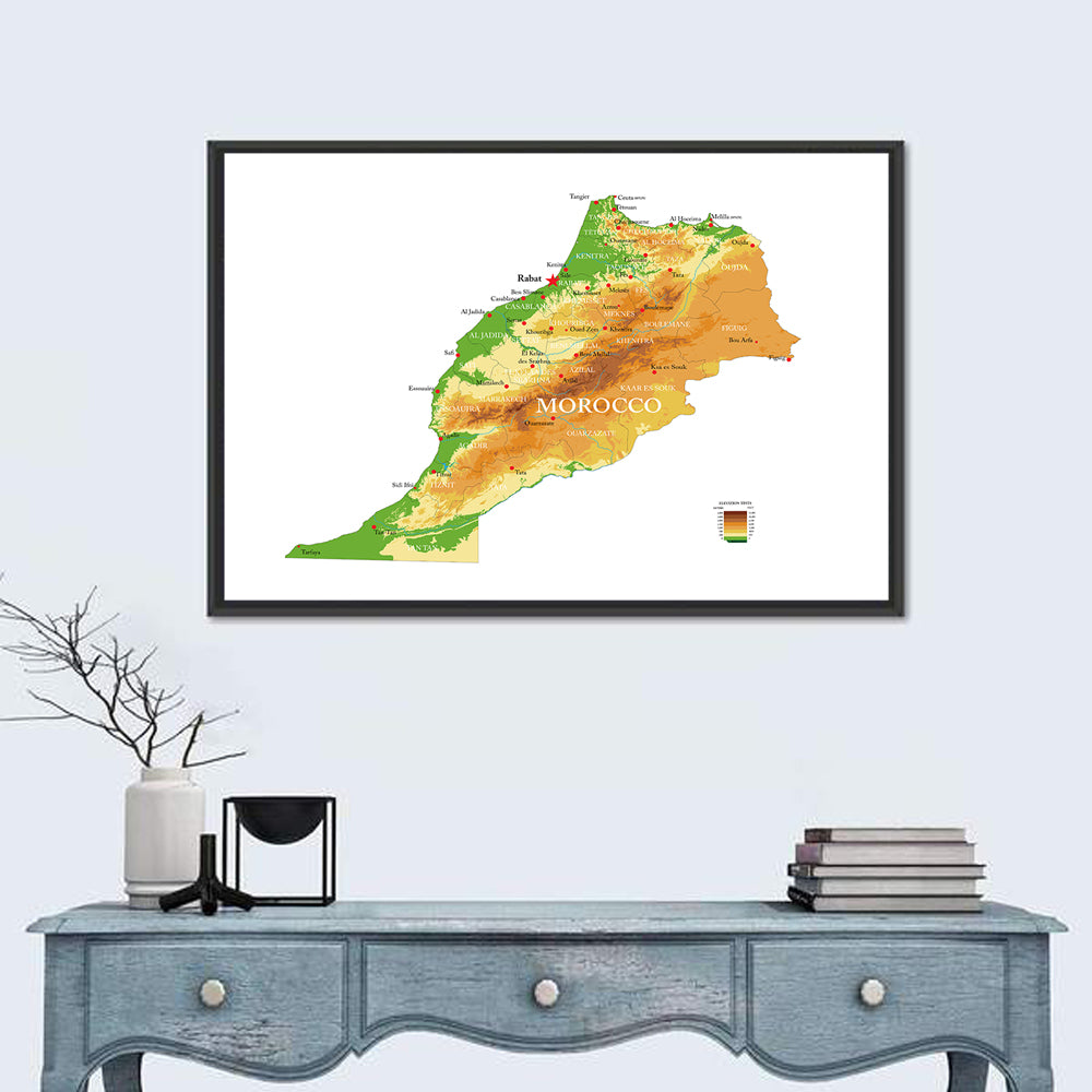 Morocco Physical Map Wall Art