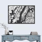 New York City Map Black and White Wall Art