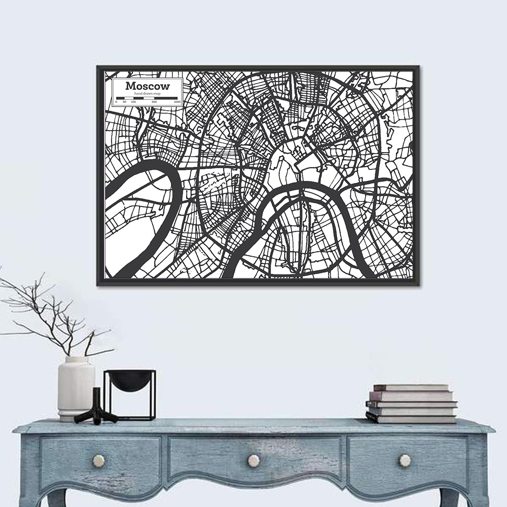 Minimalist Moscow City Map Wall Art in a room, landscape
