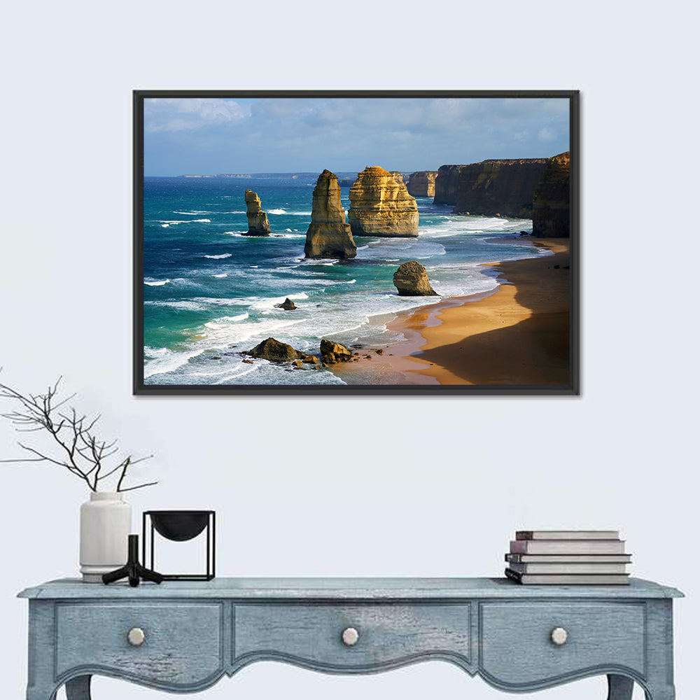 Twelve Apostles Coastal View Wall Art in a room, landscape