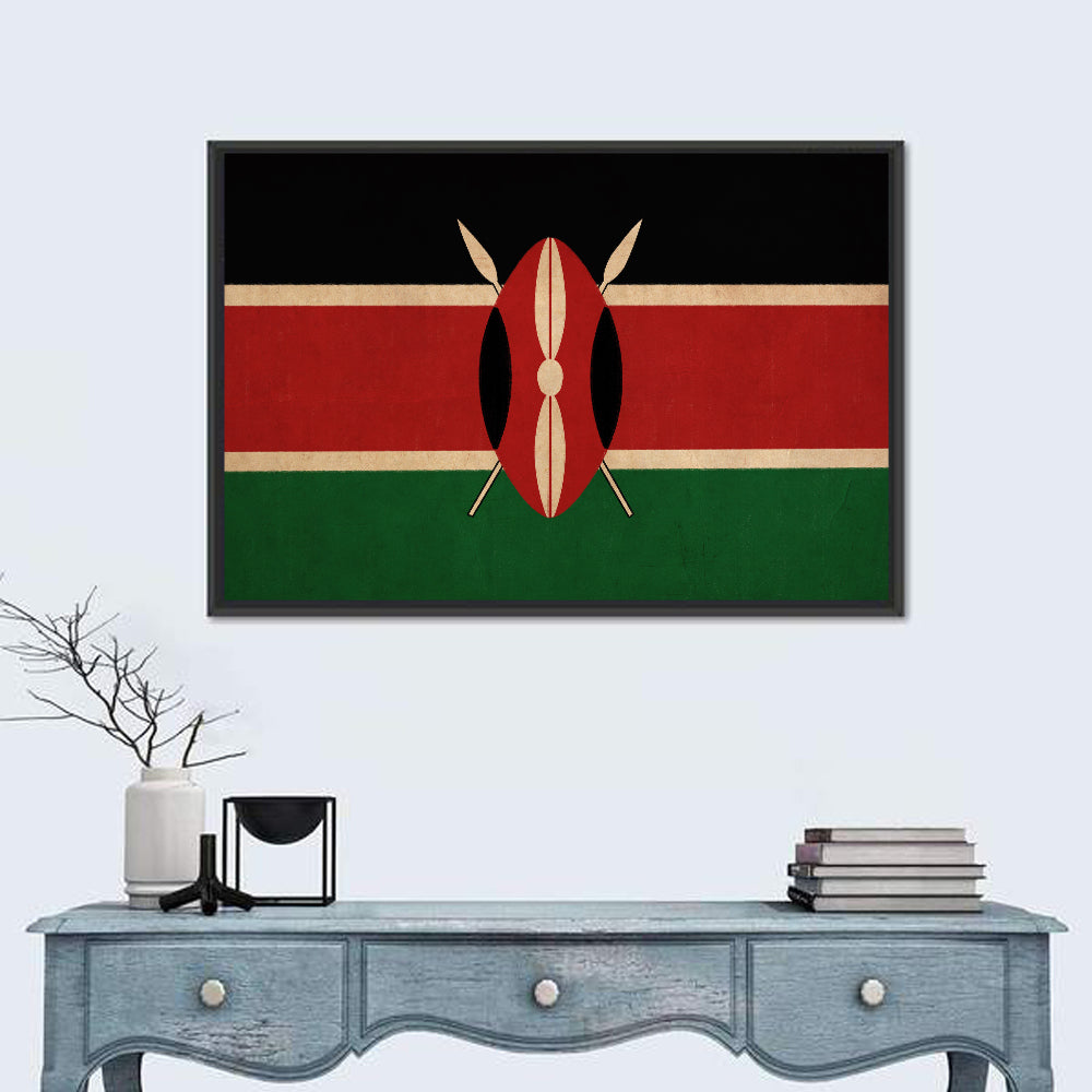 Kenyan Flag with Shield Emblem Wall Art