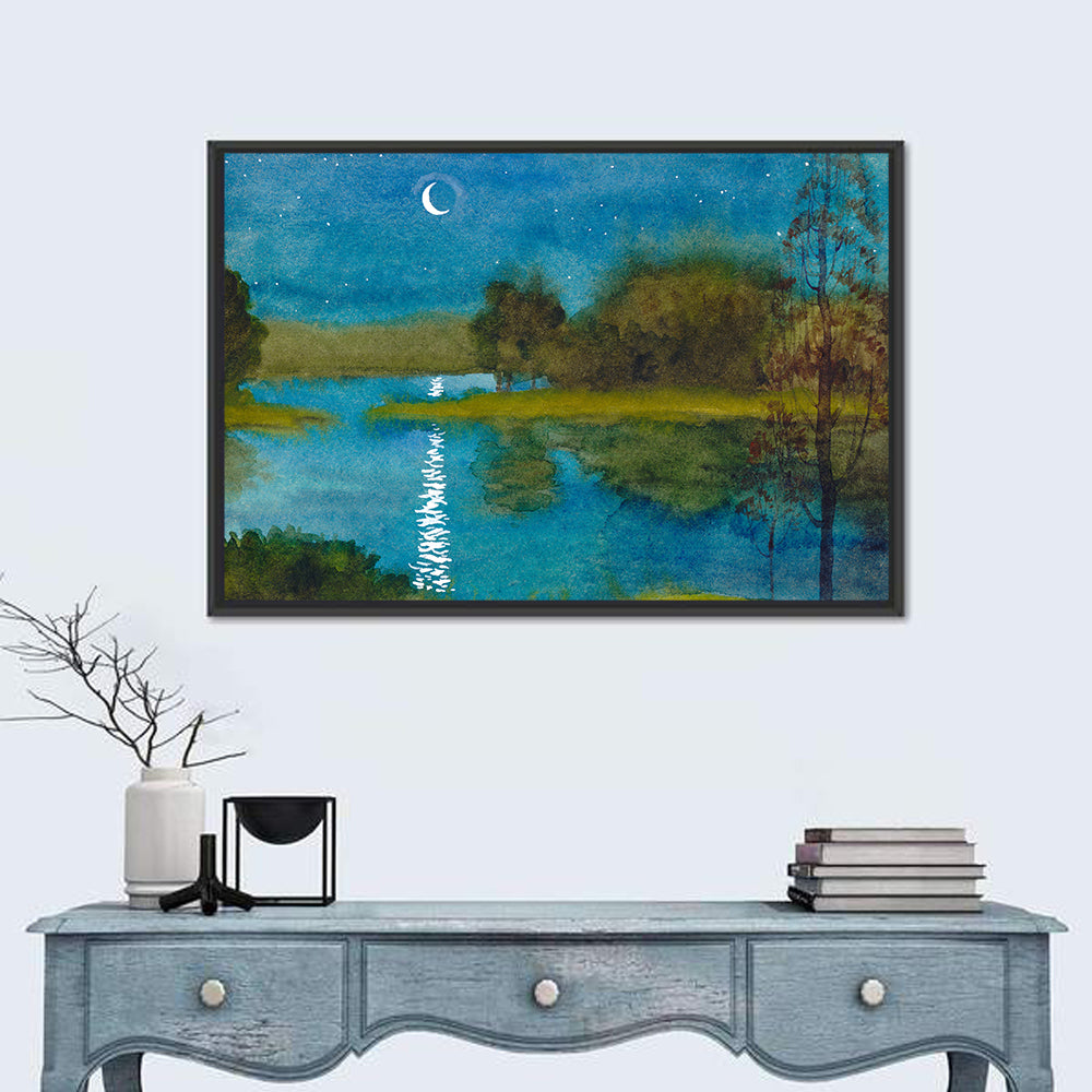 Quiet River Under Moonlight Wall Art