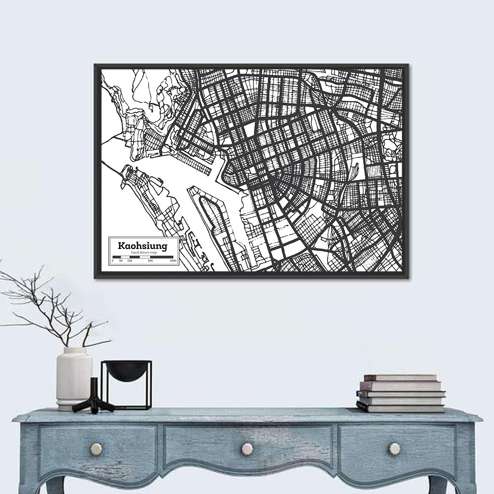Kaohsiung Aerial Map Wall Art in a room, landscape