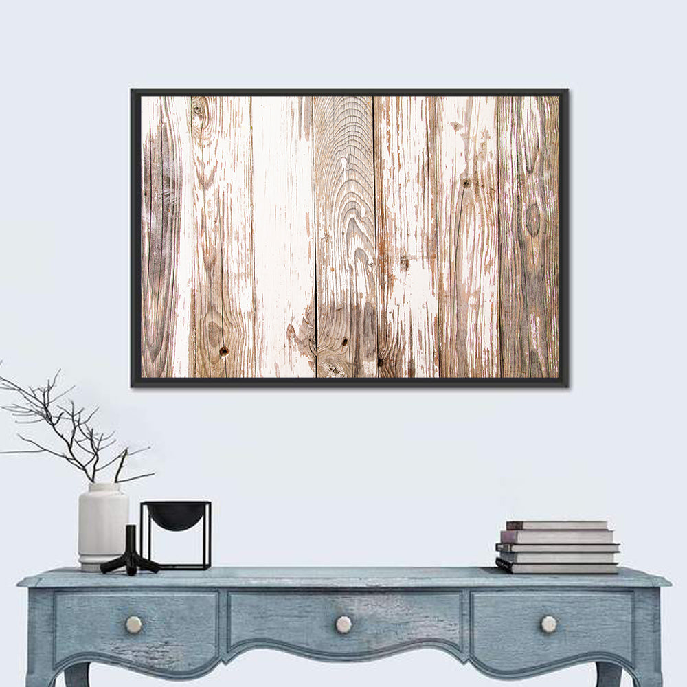 Weathered Wood Plank Texture Wall Art in a room, landscape