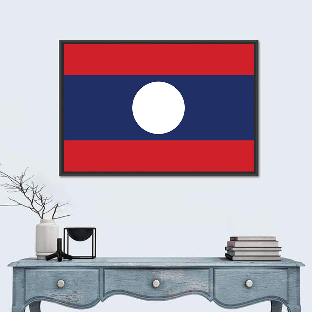 Laos Flag Minimalist Graphic Wall Art in a room, landscape