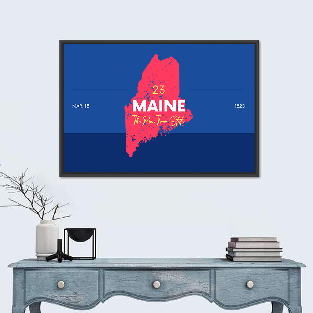 Maine State Map Graphic Wall Art in a room, landscape