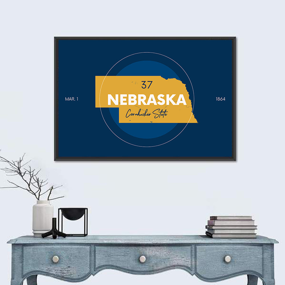 Nebraska State Map Graphic Wall Art in a room, landscape