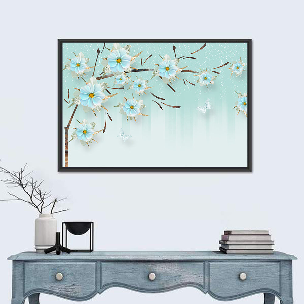 Ethereal Blue Floral Branch Wall Art