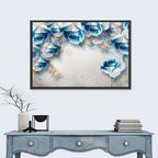 Blue Rose Border with Gold Butterflies Wall Art
